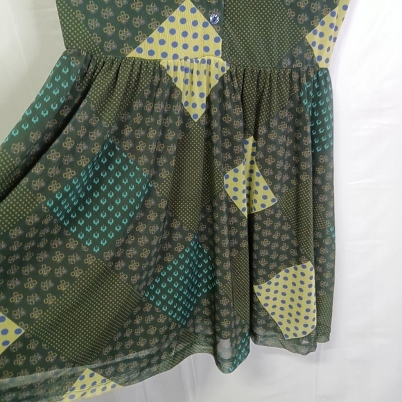 Urban Outfitters UO Dottie Mini Shirt Dress Green Mesh - Picture 7 of 14